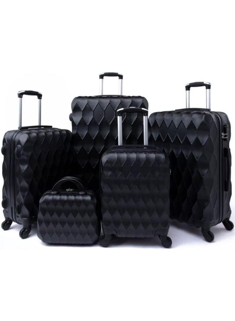 Premium 5-Piece Hard-Shell Luggage Set - Durable Lightweight Trolley Bags with 360° Spinner Wheels & Secure Combination Lock (Model: LMA-1195) - Black